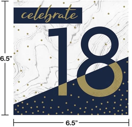 Servetten - celebrate 18 - navy&gold - 16 stuks - 30x30cm
