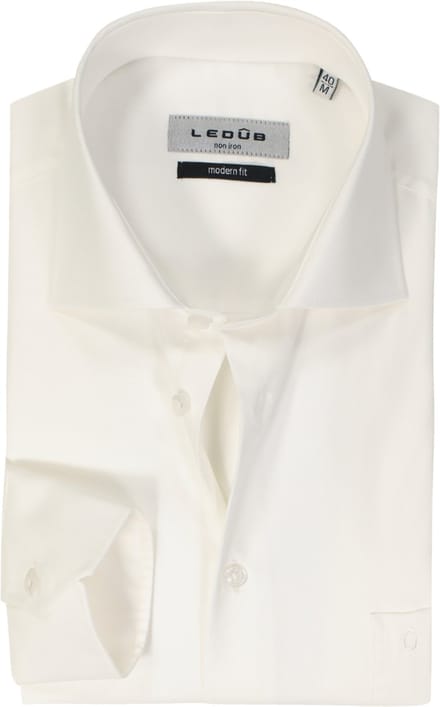 Ledub modern fit overhemd - beige twill - Strijkvrij - Boordmaat: 45