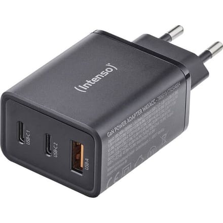 Intenso W65ACC GaN USB-oplader 65 W 1x USB-A, 2x USB-C Zwart Binnen GaN, USB Power Delivery (USB-PD)