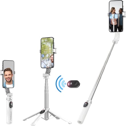 Selfiestick - Tripod - Bluetooth Afstandsbediening - Uitschuifbaar - Statief - Universeel - Wit