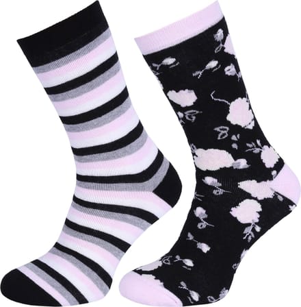2x Gestreepte damessokken met hoge taille en rozen 37-42