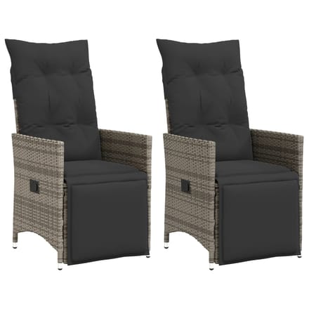 vidaXL - Tuinstoelen - 2 - st - verstelbaar - met - kussens - poly - rattan - grijs