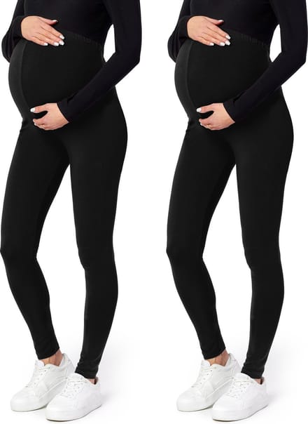 Be Mammy BE-Leggings-02-2P Dames Zwangerschapsleggings - 2-Pack - Lang - Viscose - Elasthan - Zwart/Zwart - S