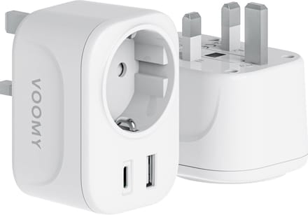 Voomy Reisstekker Engeland/UK - USB-C & USB-A - Wereldstekker Type G - Wit