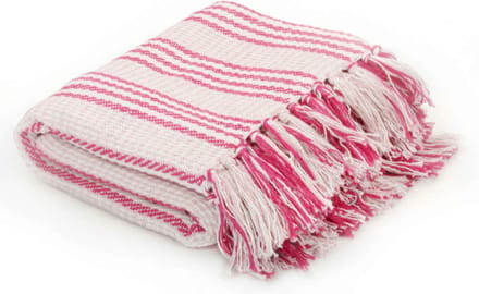 Plaid strepen 220x250 cm katoen roze en wit