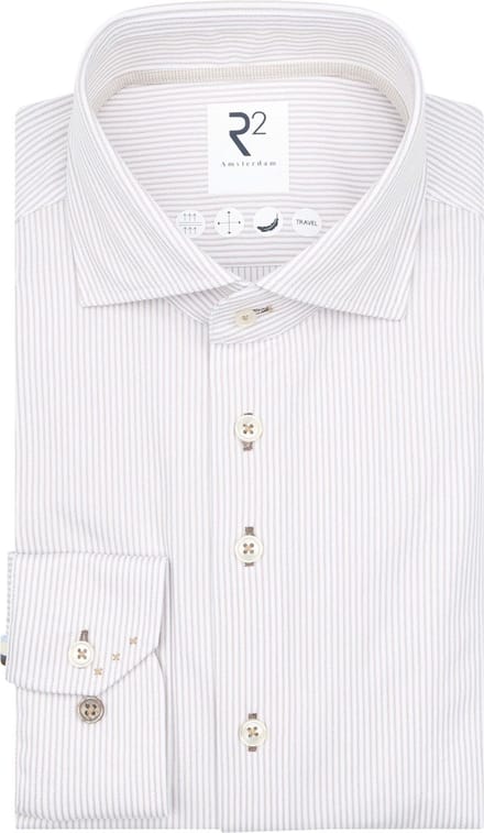 R2 Overhemd Knitted Stripes Beige - Maat 38 - Heren - Overhemden Formeel