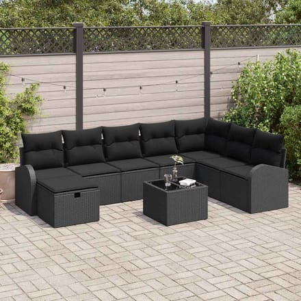 vidaXL Bankstel 9 st Zwart poly rattan