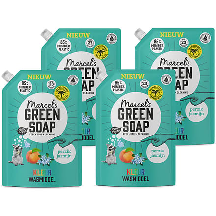Marcel's Green Soap Kleur Wasmiddel Navulling - Perzik & Jasmijn - 4 x 1L - 92 wasbeurten