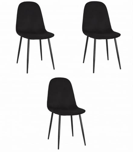 Set van 3 COMO eetkamerstoelen - Zwart Fluweel – Zwarte Metalen Poten
