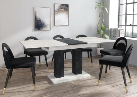 Uitschuifbare Moderne Eettafel Wit Marmer & Zwart Betonlook 140-180cm
