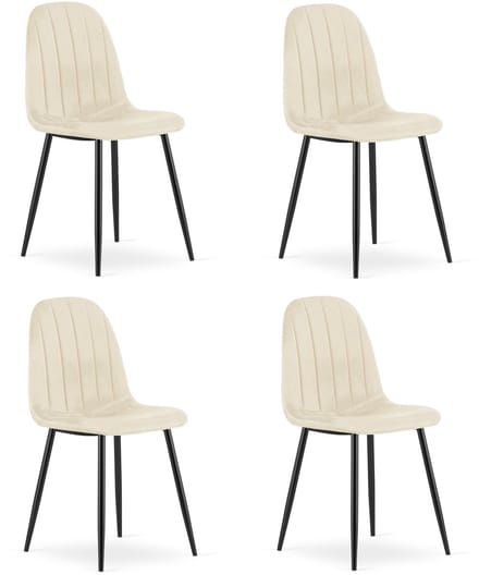 Set van 4 eetkamerstoelen PADVA - Lichtbeige fluweel – Zwarte metalen poten – Modern design