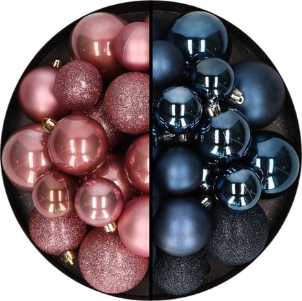 Decoris kerstballen 60x stuks - goud/donkerblauw - 4-5-6 cm - kunststof - kerstversiering