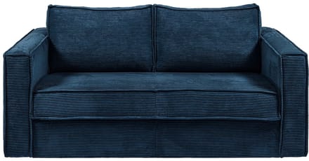 Vente-unique Express-driezitsslaapbank van blauw ribfluweel - Bed 140 cm - Matras 18 cm LORETO