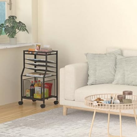 Zwarte Rolling File Cart - 6-Tier Onder Bureau Organizer met Afsluitbare Wielen