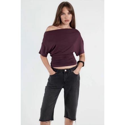 Asymmetrische Hals Zachte Viscose Brei Top
