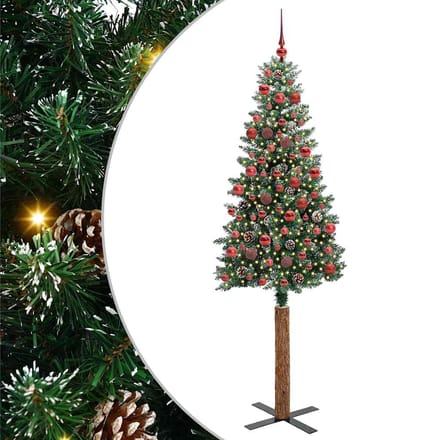 vidaXL - Slanke - Kerstboom - Groen - 180 - cm - PVC - en - massief - dennenhout