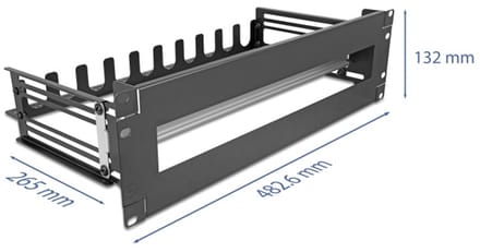 Delock 19″ Circuit-breaker with cover, cable strain relief and deepth-adjustable DIN rail 3U metal black