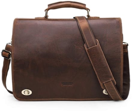 Echt Leren Heren Aktetas - 14 Inch Laptoptas Donkerbruin