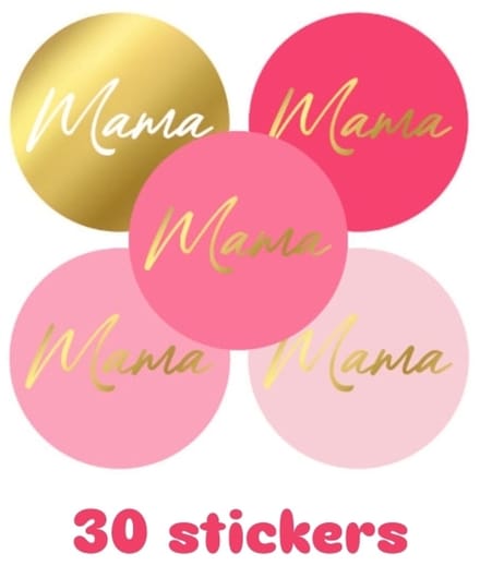 30x sluitzegel - sticker - MAMA Roze met Goudfolie - moederdag