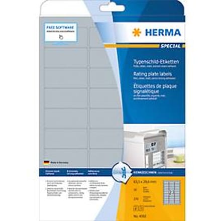 HERMA Rating plate labels silver A4 63.5 x 29.6 mm extremely strong adhesion weatherproof tearproof