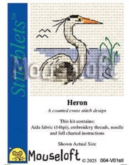 Mini Borduurpakketje - Mouseloft - Heron - Kraanvogel - Kruissteek