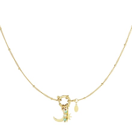 Ketting moon star blue - stainless steel - goud - kadotip - waterproof