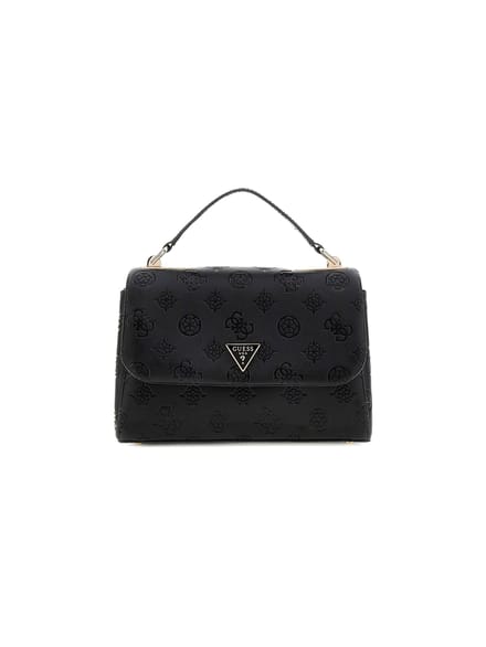 GUESS handtas schoudertas Tisha Top Handle Flap Bag Black Logo zwart
