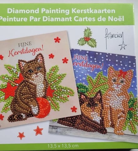 2 kerstkaarten- Franciens katten 13.5x13.5 cm bruine katten