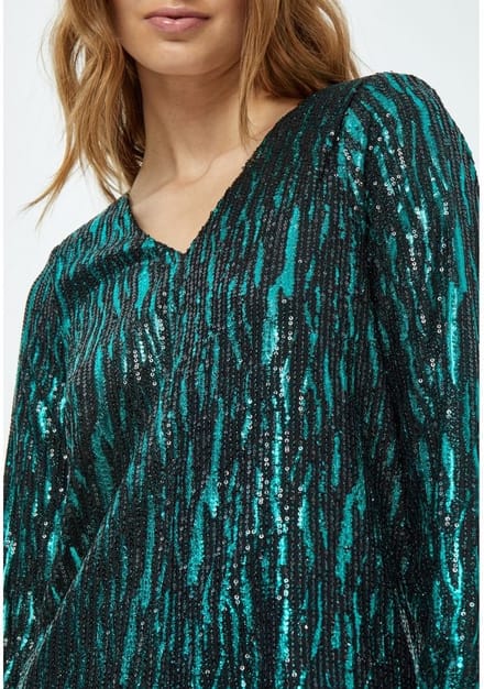 Minus Caia V-Neck Short Glitter Dress Jade Green