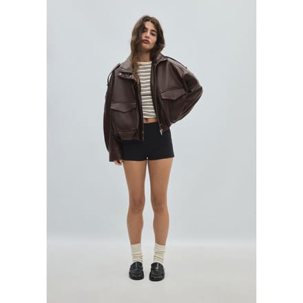 Stradivarius Oversized jack met leereffect  Bruin L