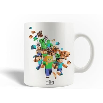 Mug en Céramique - Minecraft - Personnages - 30cl - Compatible Lave-Vaisselle - Blanc