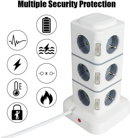 Stekkerdoos Toren - 12 Stopcontacten - 4 x USB - 2.8 Meter