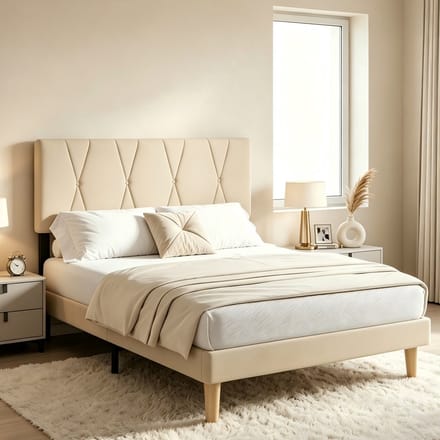 Bealife BF55 Bedframe - 140 x 200 cm - Verstelbaar Hoofdbord en Lattenbodem - Beige