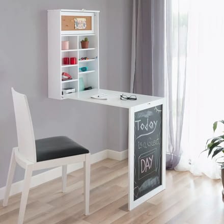 InnovaGoods® Woldy inklapbare wandtafel, bureau, bureau met schoolbord en plank, multifunctionele inklapbare tafel om aan te werken en ruimte te besparen.
