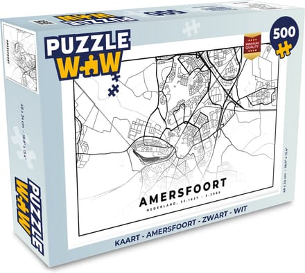 Puzzel Kaart - Amersfoort - Zwart - Wit - Legpuzzel - Puzzel 500 stukjes