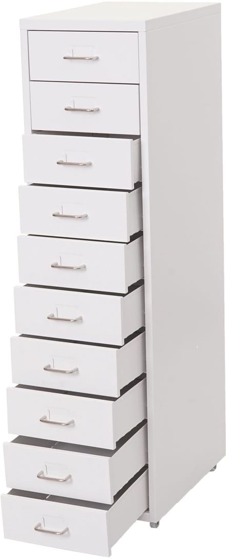 Trolley kast Boston T851, stalen ladekast, 110x28x41cm 10 laden ~ wit