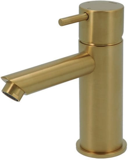 Hotbath Cobber - Wastafelmengkraan - zonder Waste - Laag - Geborsteld Messing PVD - Opbouw - Messing - V11