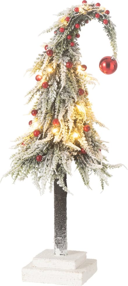 J-Line decoratie kerstboom muts Sneeuw - kunststof - groen/rood - medium - LED lichtjes