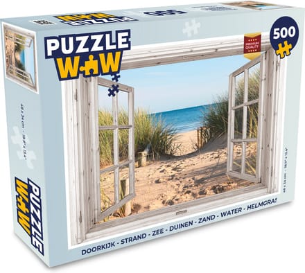 Puzzel Doorkijk - Strand - Zee - Duinen - Zand - Water - Helmgras - Legpuzzel - Puzzel 500 stukjes