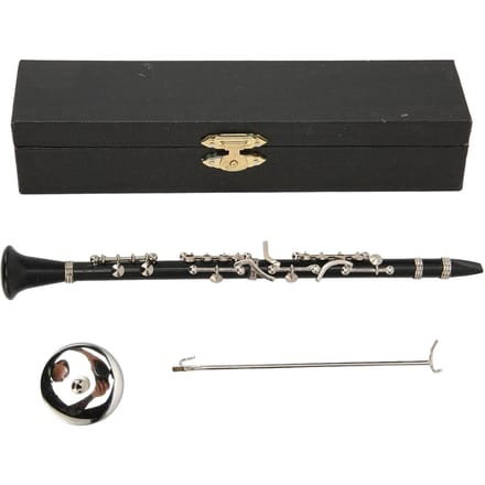 Miniatuur Klarinet Replica met Standaard en Koffer Muziekinstrument Model Poppenhuis Decoratie 7.4in black
