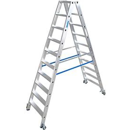 Dubbele trapladder van aluminium met wielen, 2 x 10 treden
