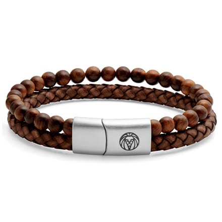 Icon | Armband van Houten Kralen en Vintage Leer
