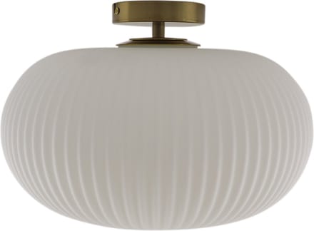 Olucia - ELLIOT - Plafondlamp - Wit / Messing - Geschikt voor Badkamer - Vorm: Rond