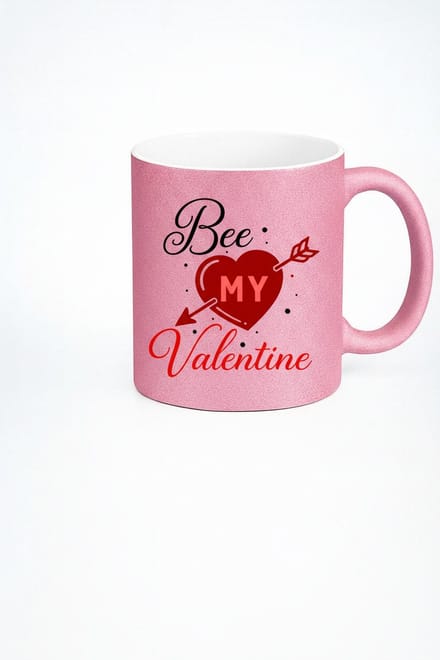 Valentijn Mok Roze Glitter 'Bee My Valentine' met Hart en Pijl - Romantisch Cadeau