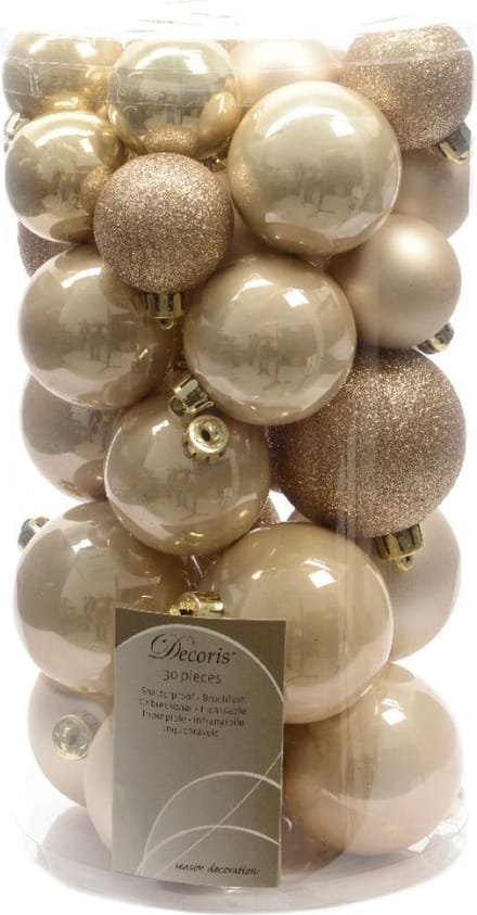 Decoris kunststof kerstballen roze, goud 30 stuks