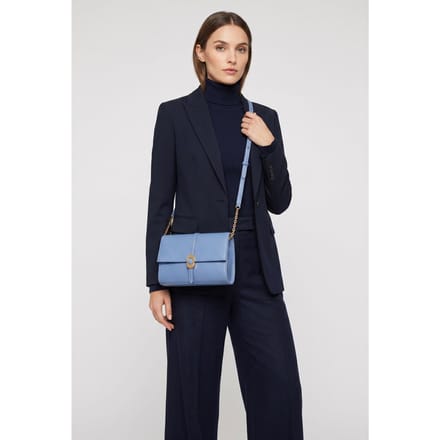 COCCINELLE Leren Schoudertas Dorian Mini Bag Grained Leather Azul Blauw