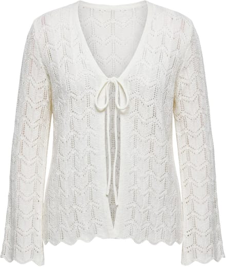 MIAMODA - Dames - Vest rechte pasvorm ajourbreisel lange mouw - Off-white - Maat 54+