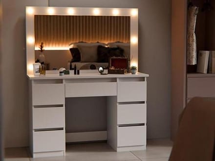 Make-uptafel met spiegel - Kaptafel bureau - Make-up aanbrengen - Individueel licht - 108 cm breed - Wit