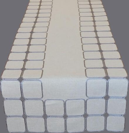 Tafelkleed - Ecru met vierkante vakken in de rand - Loper 140 cm