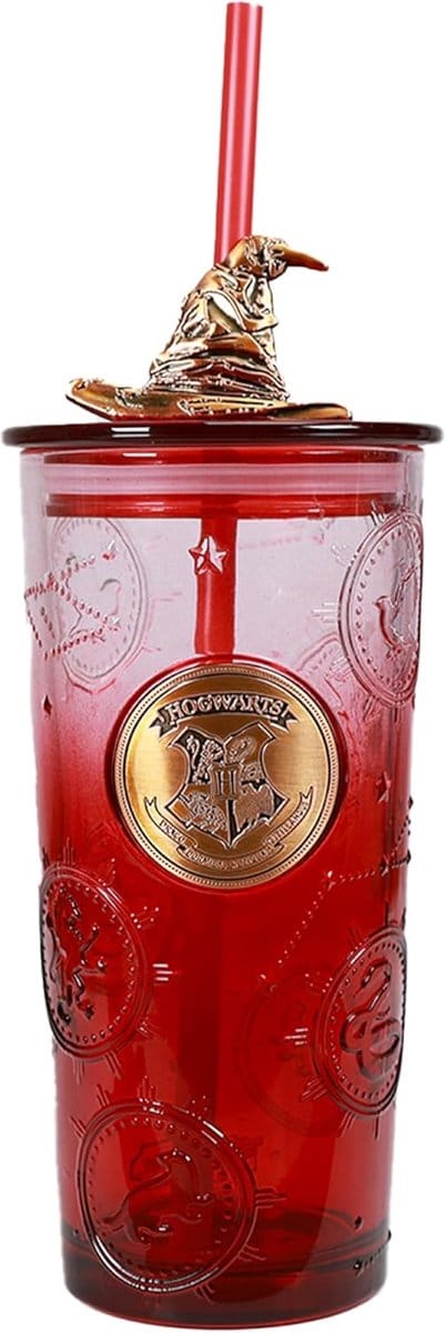 Harry Potter glazen beker met deksel en rietje - magisch cadeau.